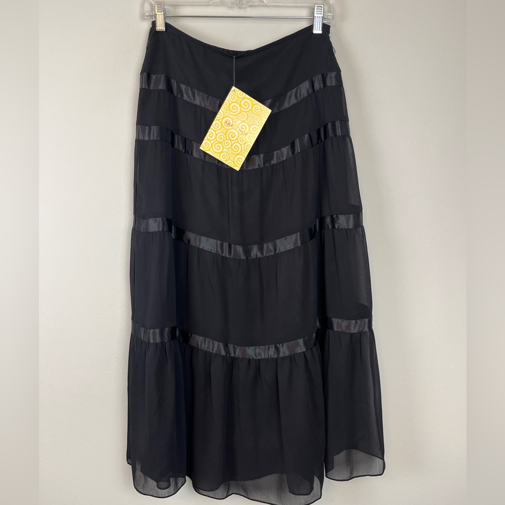 NWT Victor Costa Occasion Y2K Black Tiered Lined Evening Maxi Skirt XS Romantic